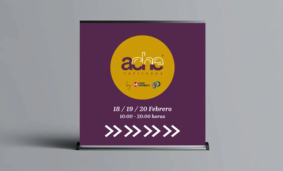 Purple Ache roll-up banner announcing the event on 18-20 February
