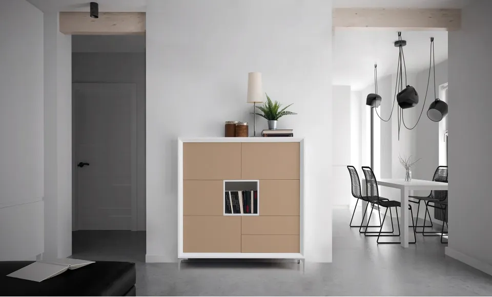 Novas beige side unit next to the entrance to a dining area