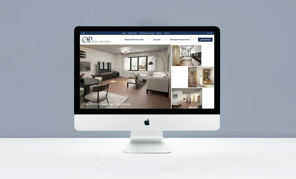 Web de Ortiz Panadero con la ficha de una vivienda y varias fotos de interior